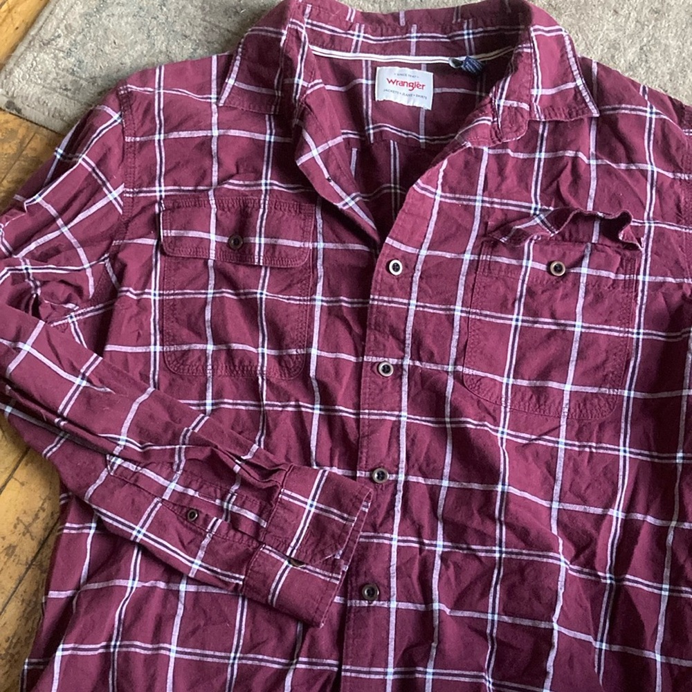 Wrangler Men's Maroon Checkered Shirt EUC